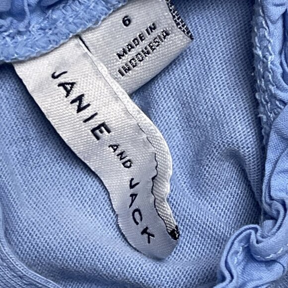 Janie and Jack Girls Blue Ruffle Sleeve Blouse Girls 6 Cotton Minimalist - Picture 3 of 4